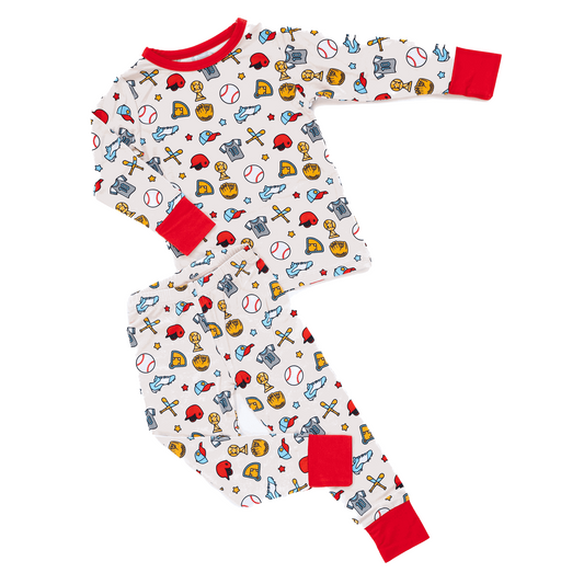 Baseball Two-Piece Pajama Set in soft bamboo.