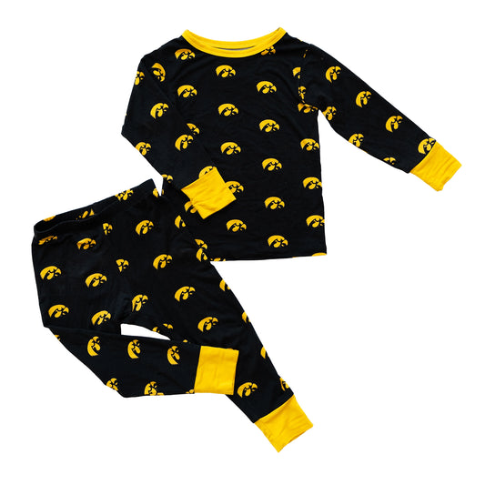 Iowa Hawkeyes bamboo Two-Piece Pajama Set with Tigerhawk logo.