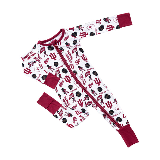 Officially licensed Indiana Hoosiers baby sleeper made from soft bamboo fabric