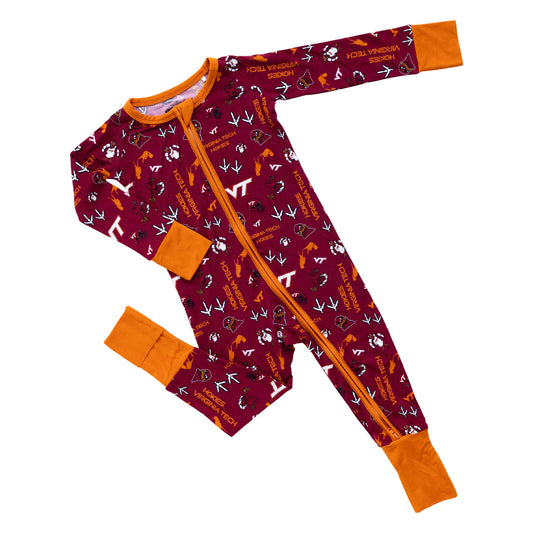 Officially licensed Virginia Tech Hokies baby sleeper made from ultra-soft bamboo fabric.