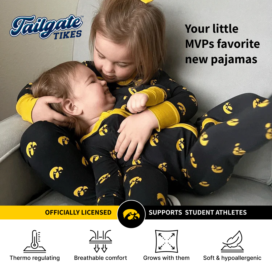 Iowa Hawkeyes Zippy One-Piece made from soft bamboo and officially licensed with team logo.