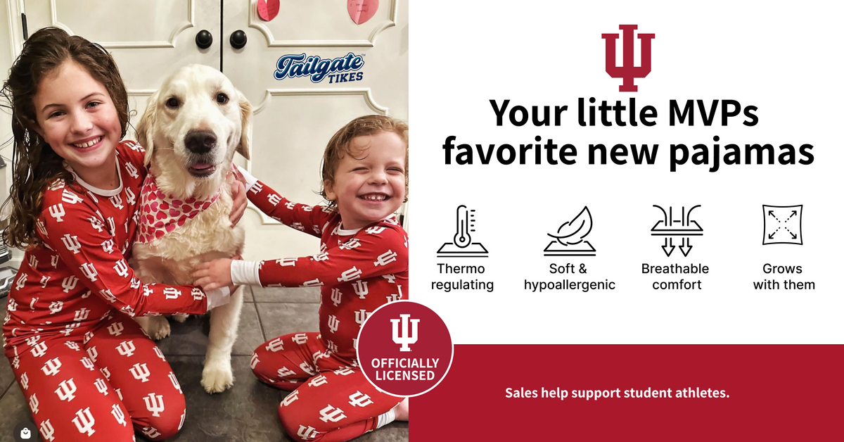 Indiana Hoosiers collection featuring officially licensed bamboo pajamas.