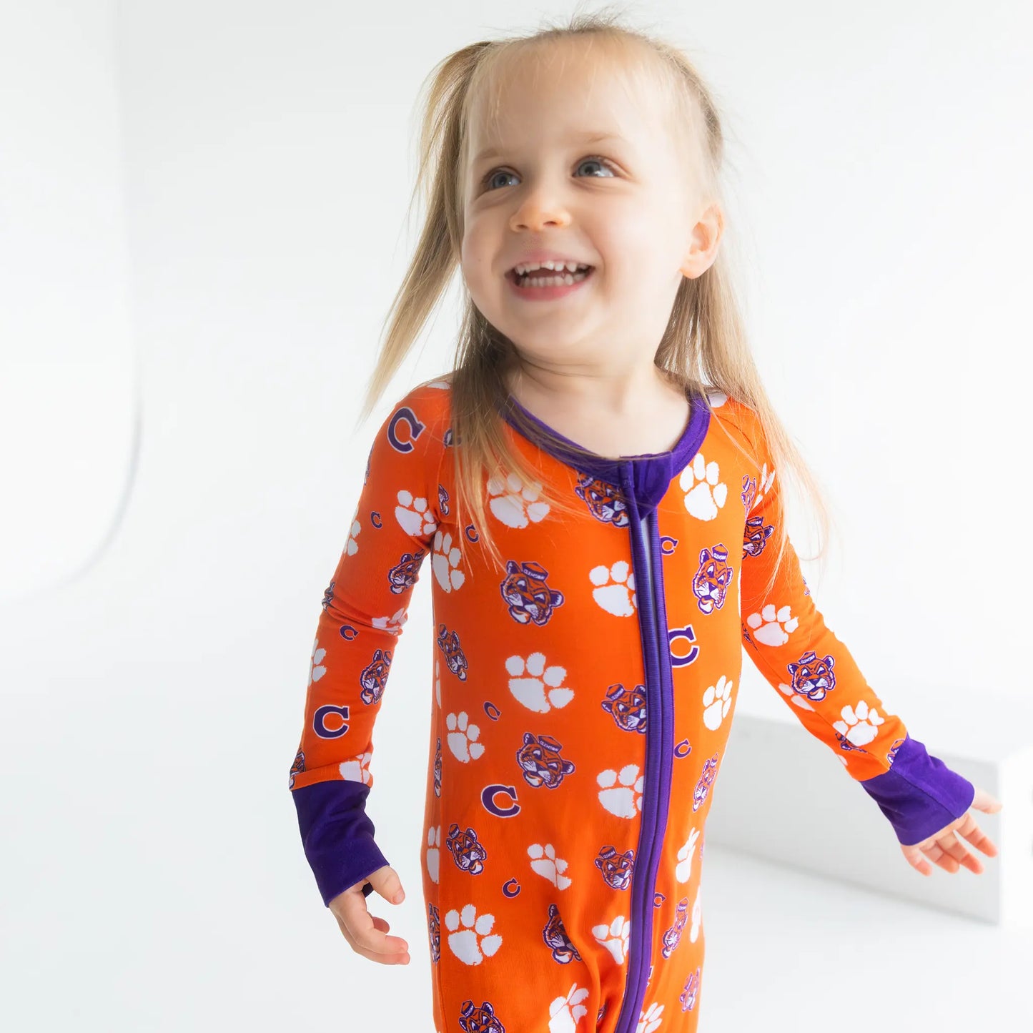 Clemson Tigers bamboo one-piece with stretch fabric and secure zipper.