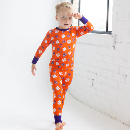 Clemson Tigers Orange And Purple Kids Pajamas With Officially licensed Team Logo.