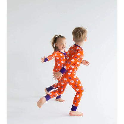 Clemson Tigers Pajamas With Cuffed Ankles And Wrists featuring paw print.
