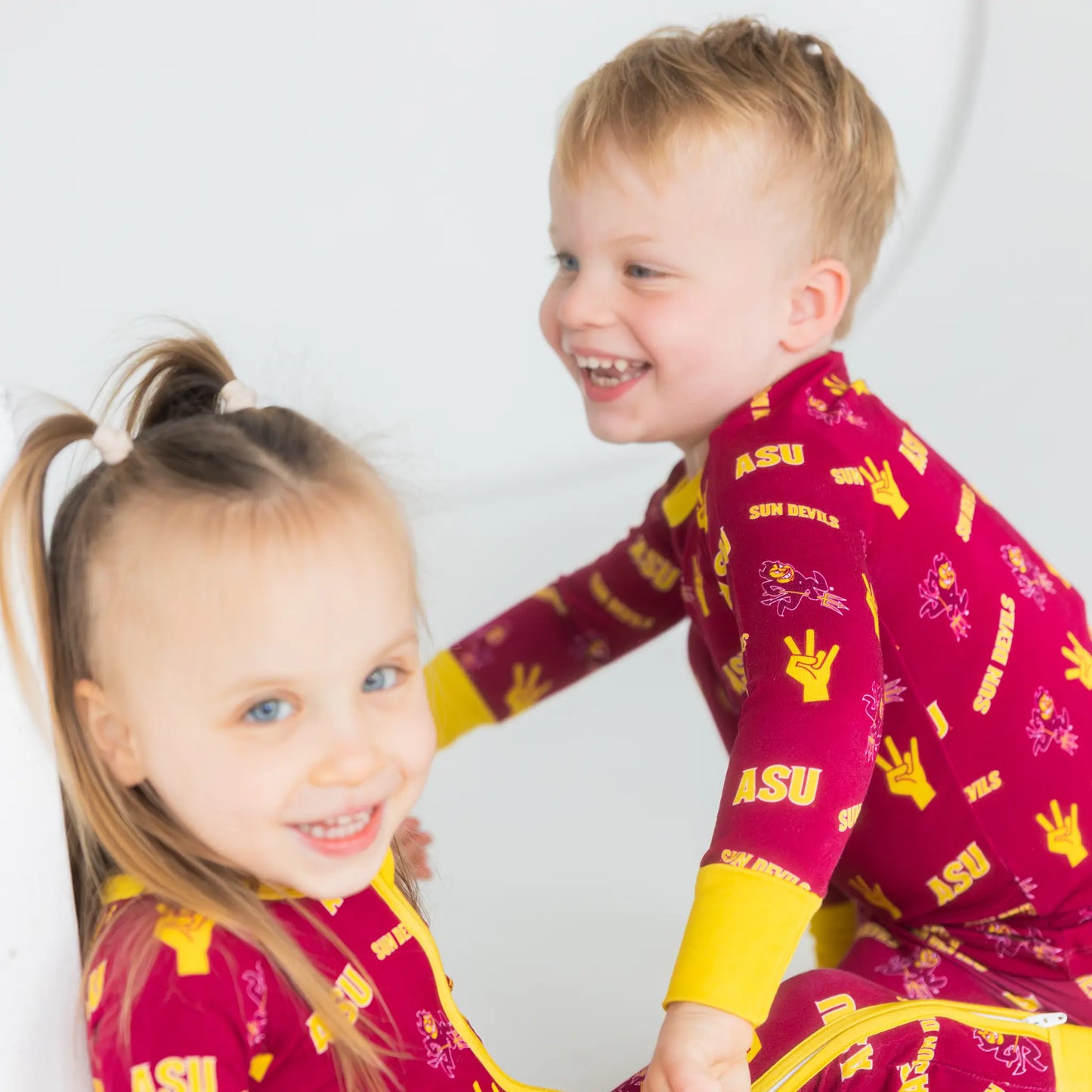 ASU bamboo Pajama Set For Kids featuring Sparky print.