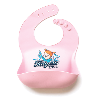 BPA-free silicone baby bib for girls, easy to clean with adjustable fit, featuring a cute and practical design for mealtime.