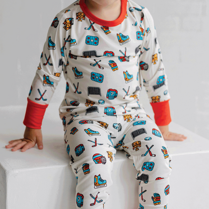 Hockey Pajama Set Cozy Two Piece PJs for Kids Tailgate Tikes