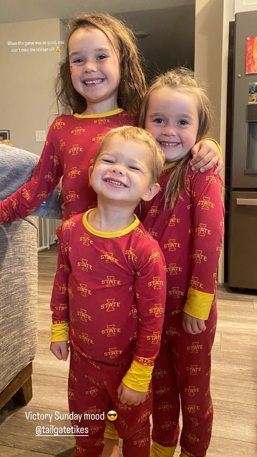 Iowa State Cyclones kids wearing officially licensed bamboo pajama sets.