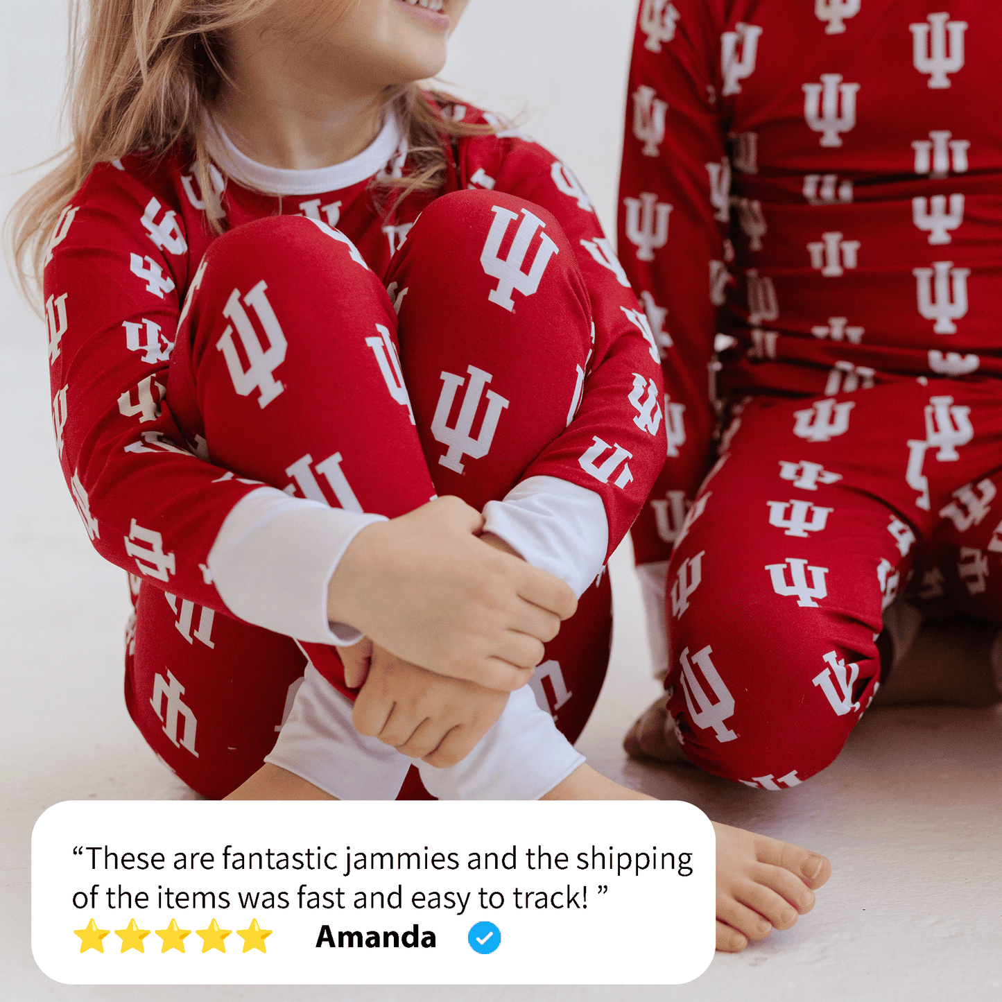 Indiana Hoosiers pajamas for toddler to youth with official team logo, soft bamboo fabric, and a snug fit.