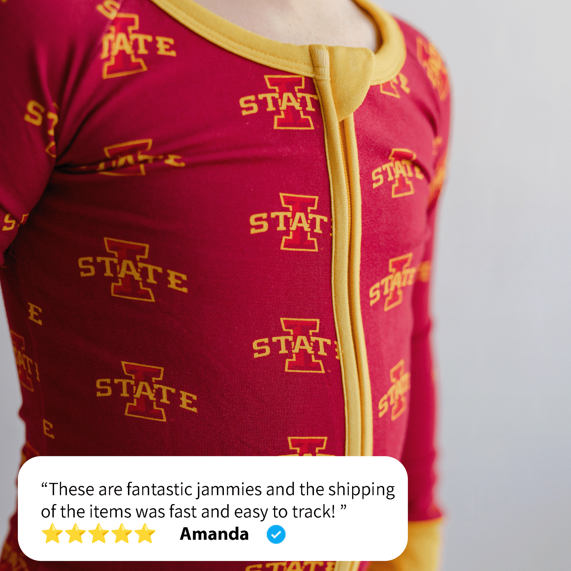 Iowa State Cyclones baby one-piece with official team logo, soft bamboo fabric, and double zippers for easy diaper changes.