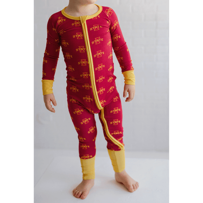 Iowa State Cyclones baby one-piece with official team logo, soft bamboo fabric, and double zippers for easy diaper changes.