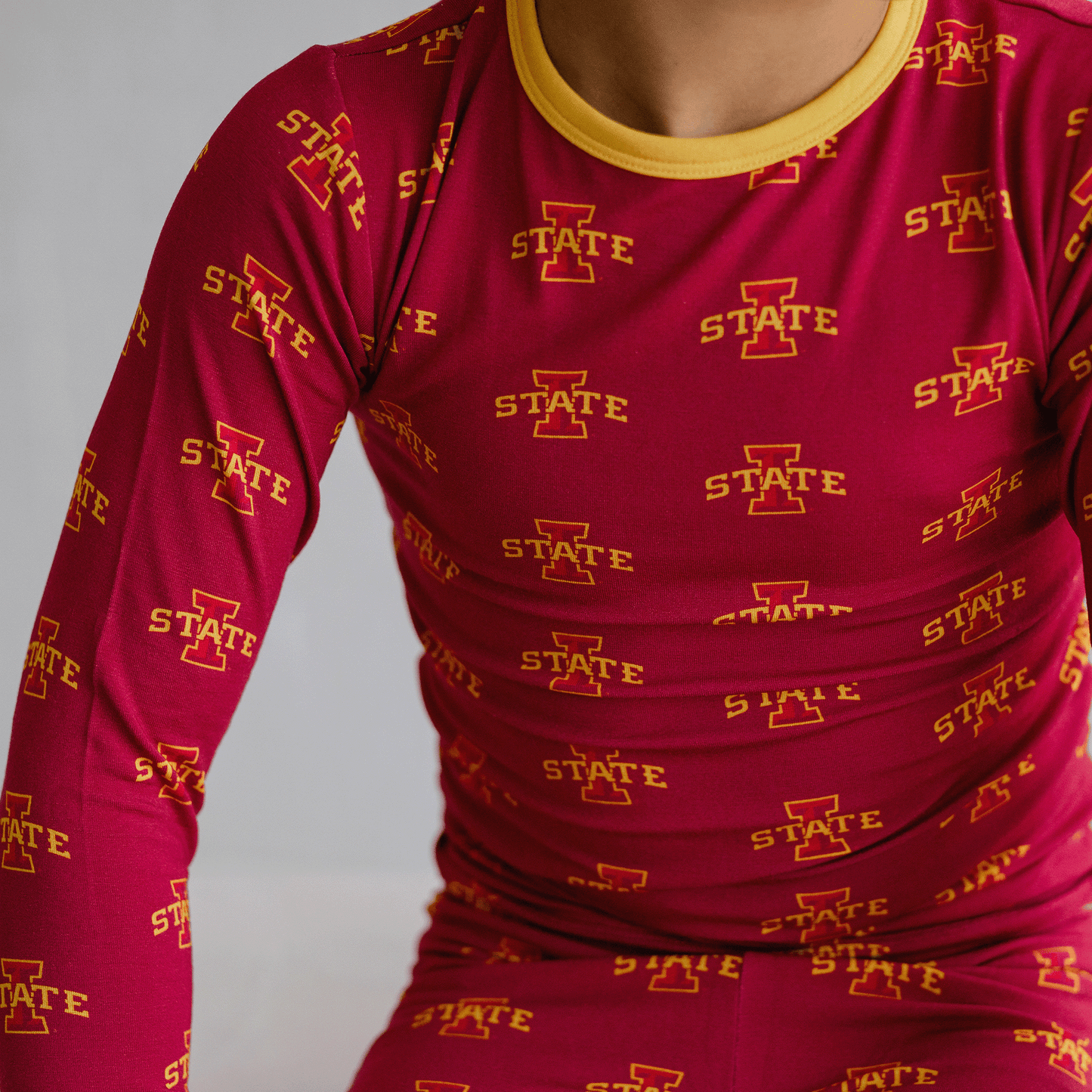 Iowa State Cyclones pajamas for toddler to youth with official team logo, soft bamboo fabric, and a snug fit.