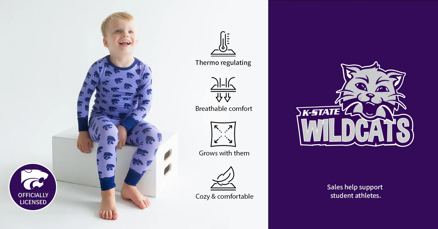 Kansas State Wildcats Officially licensed bamboo Pajama Set in lavender and purple.