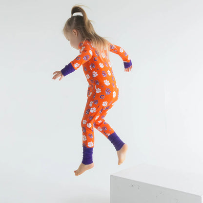 Clemson Tigers Little fan repping the Tigers in vintage zippered one-piece sleeper.