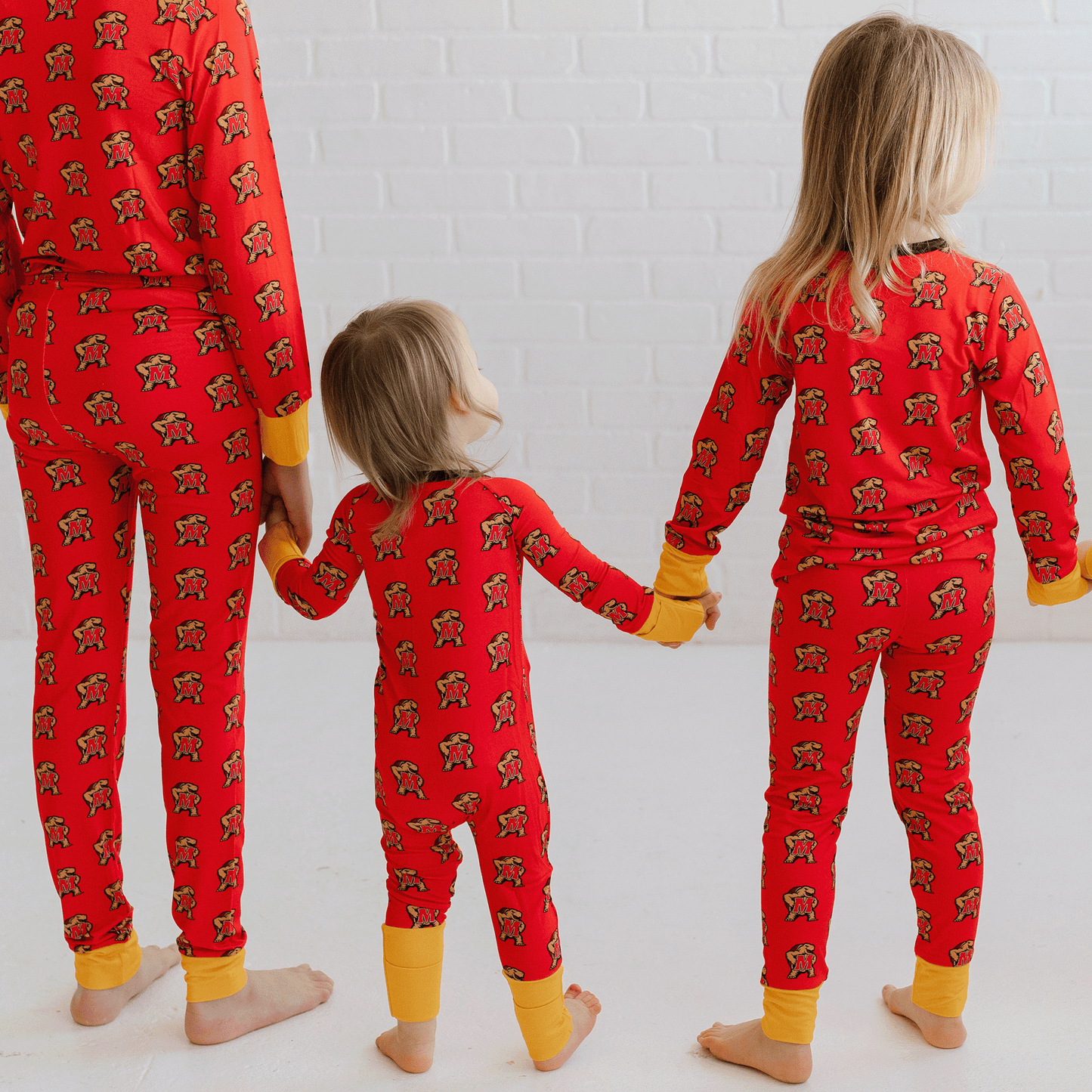 Maryland Terrapins pajamas for toddler to youth with official team logo, soft bamboo fabric, and a snug fit.