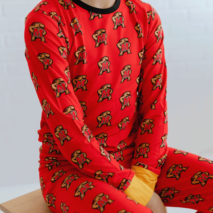 Maryland Terrapins pajamas for toddler to youth with official team logo, soft bamboo fabric, and a snug fit.