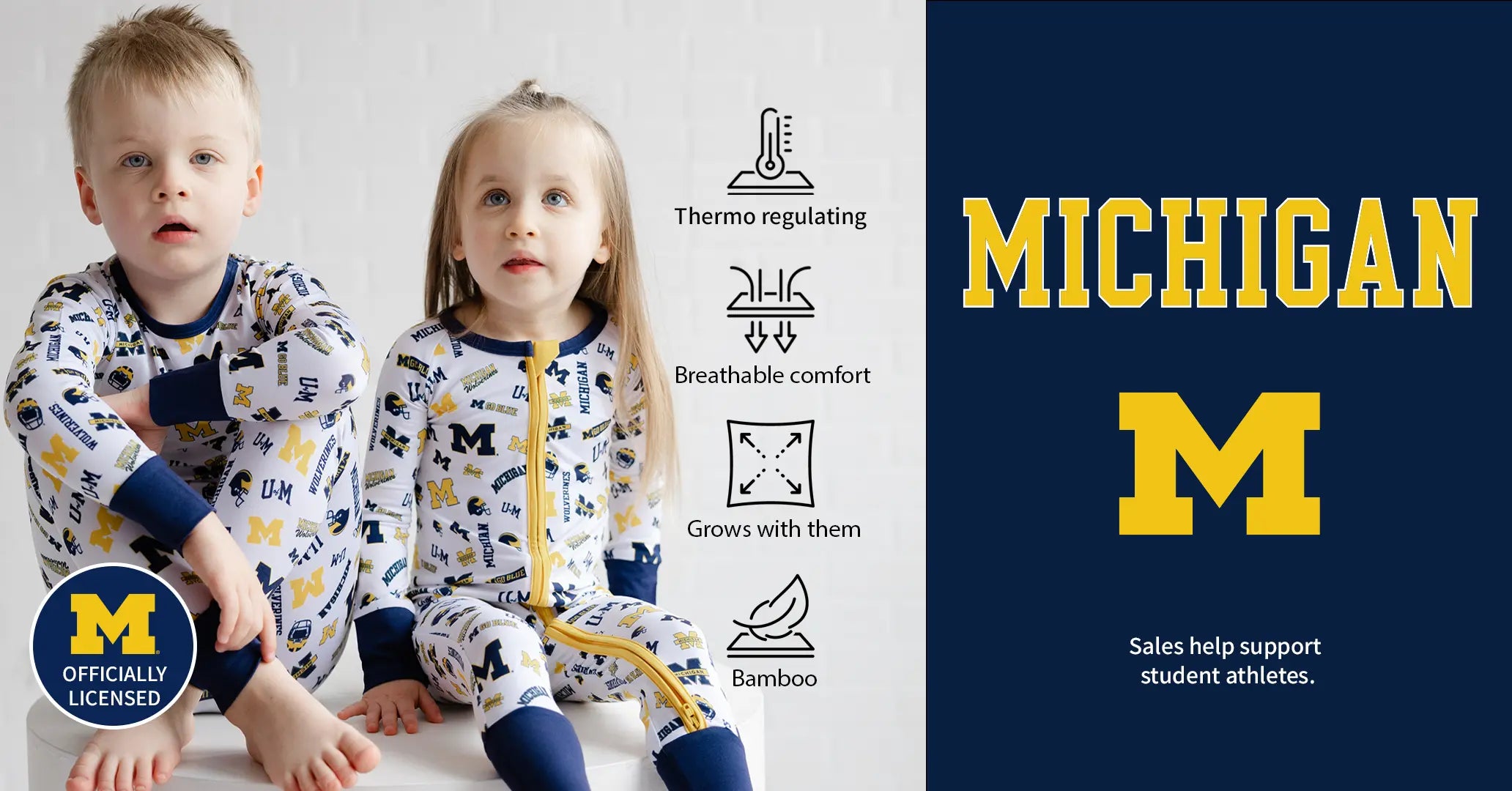 Michigan Wolverines Bamboo Pajamas Officially Licensed Go Blue