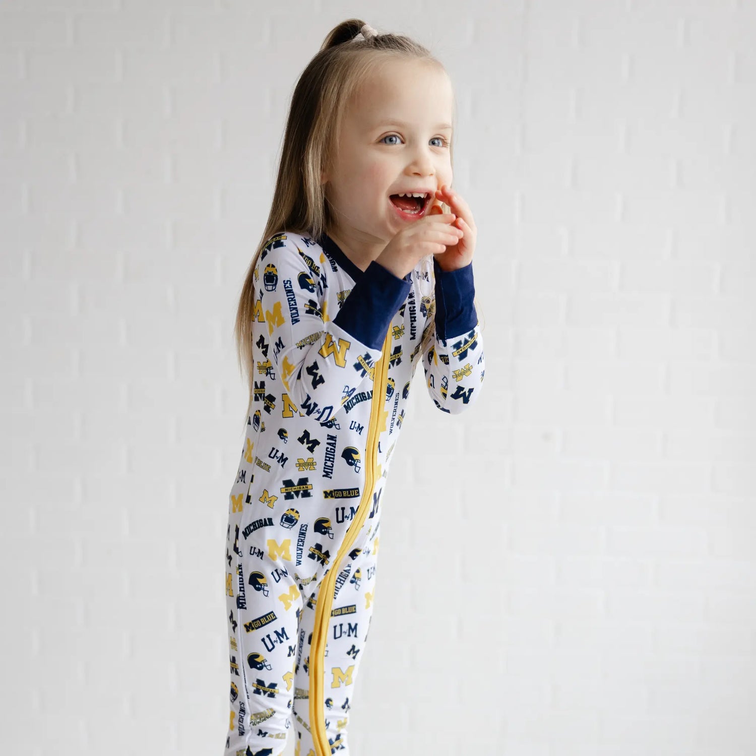 Michigan Wolverines Zippy One Piece Hands Up Closeup