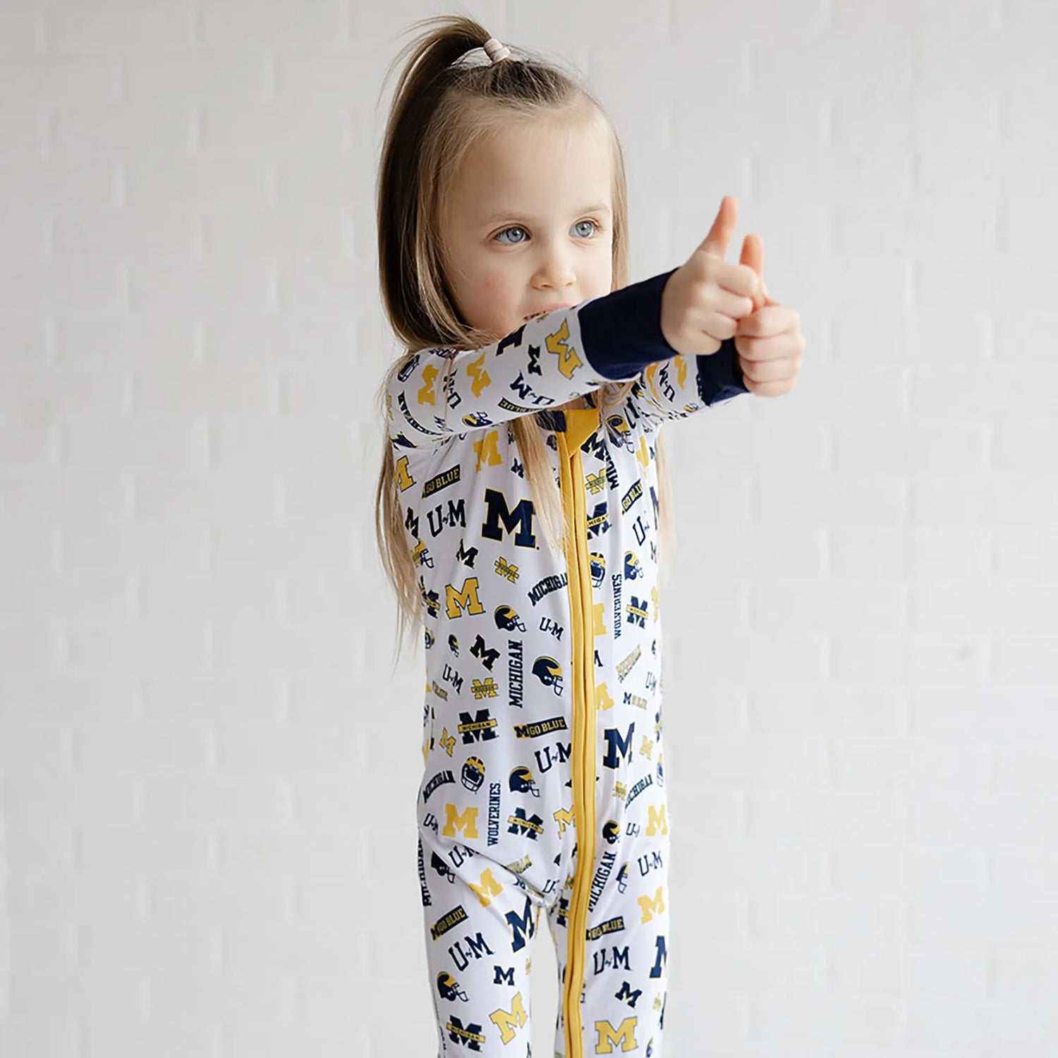 Michigan Wolverines Zippy One Piece Toddler Thumbs Up Closeup
