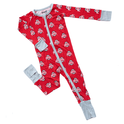 Ohio State Buckeyes one-piece with official team logo, soft bamboo fabric, and double zippers for easy changes.