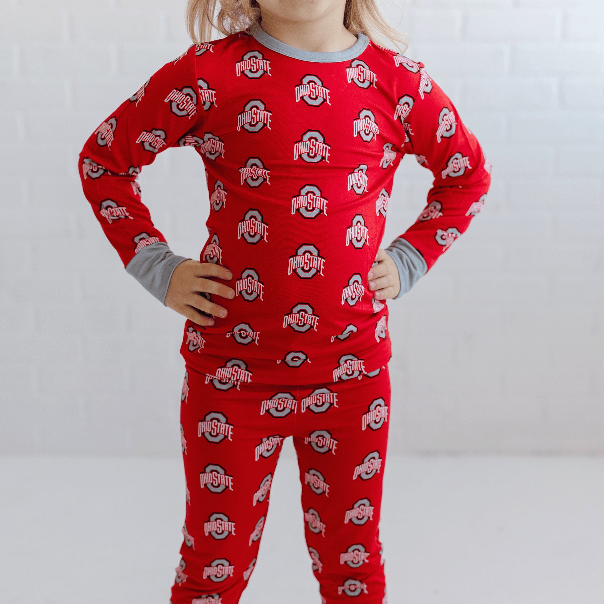 Ohio State Buckeyes toddler to youth pajamas with team logo, soft bamboo fabric, and a cozy fit.