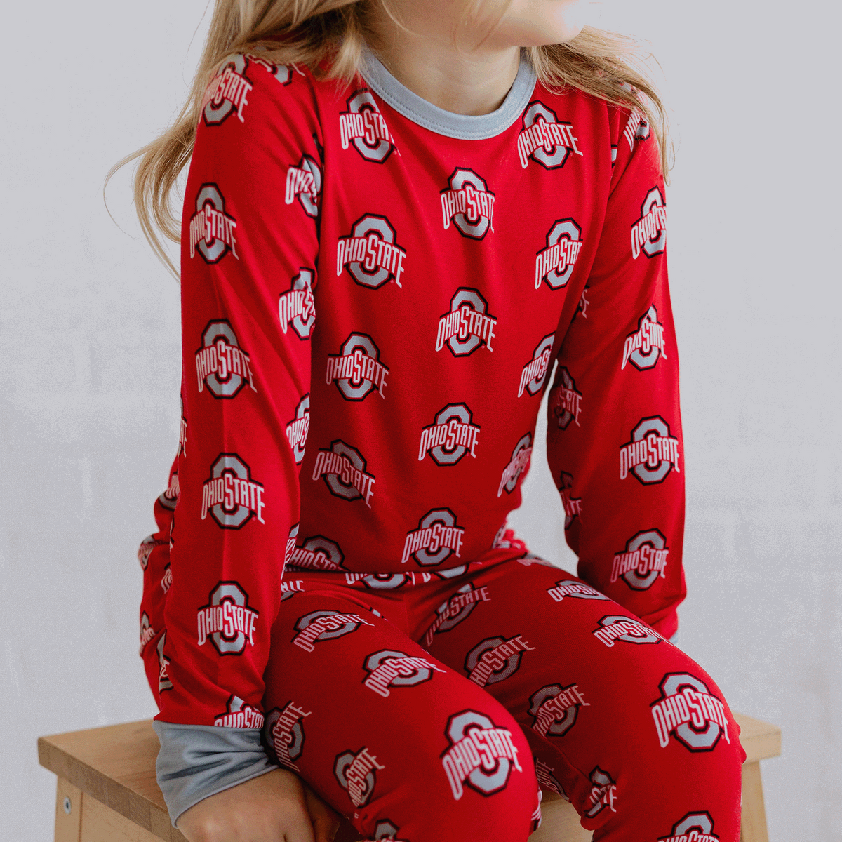 Ohio State Buckeyes Two-Piece Pajama Set  with official buckeyes logo for toddler to youth.