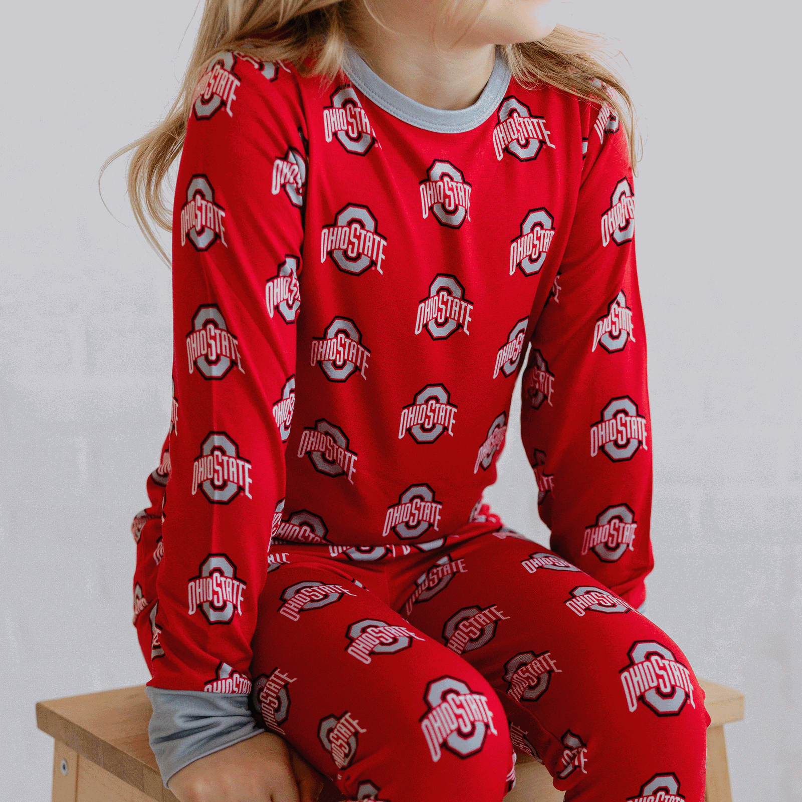 Ohio State Buckeyes Two-Piece Pajama Set  with official buckeyes logo for toddler to youth.