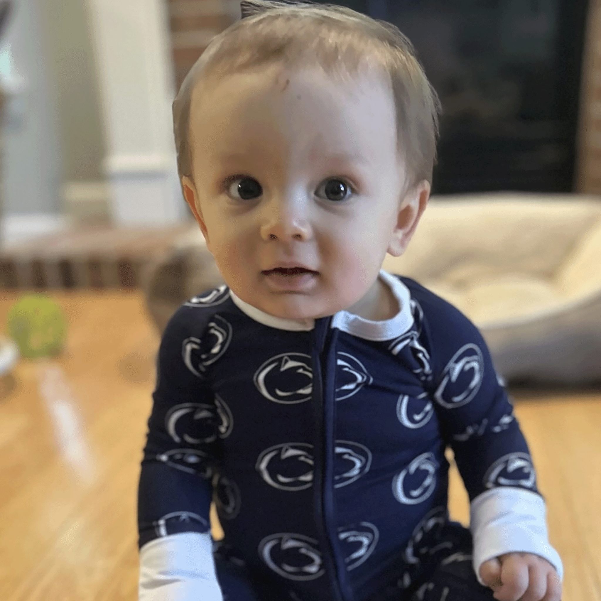 Penn State Nittany Lions officially licensed baby one-piece sleeper made from soft bamboo fabric. Features a double zipper for easy changes and Penn State logo, perfect for infants and toddlers.