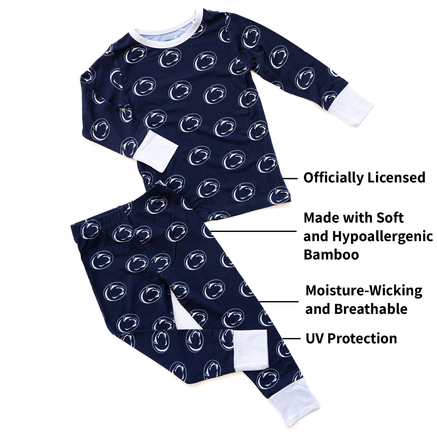 Penn State Nittany Lions toddler to youth pajamas with official team logo, soft bamboo fabric, and a cozy fit for comfortable sleep.