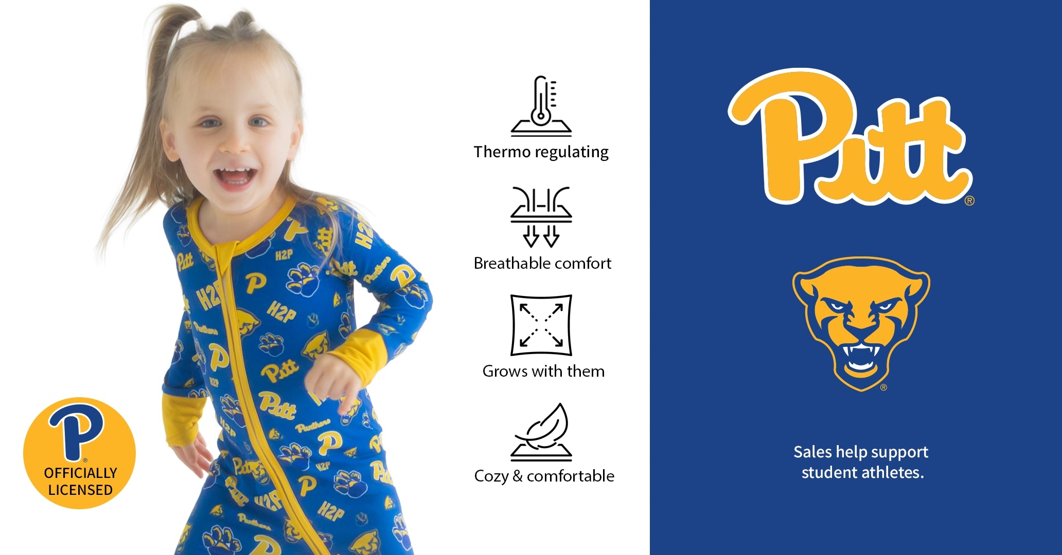 Pitt Panthers Officially licensed bamboo One-Piece Sleepers.
