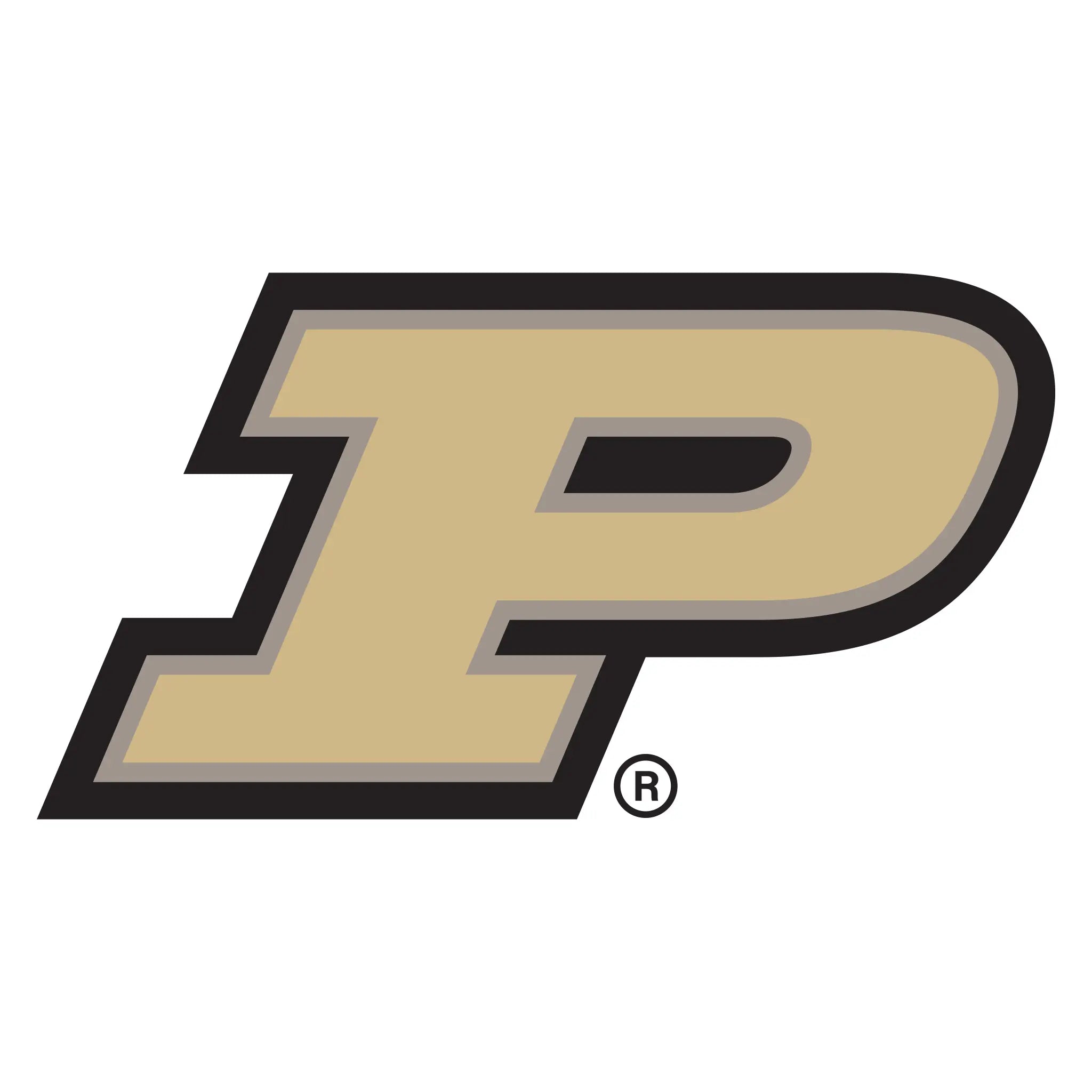 Logo of a 'P' with a gold center and black outline on a white background