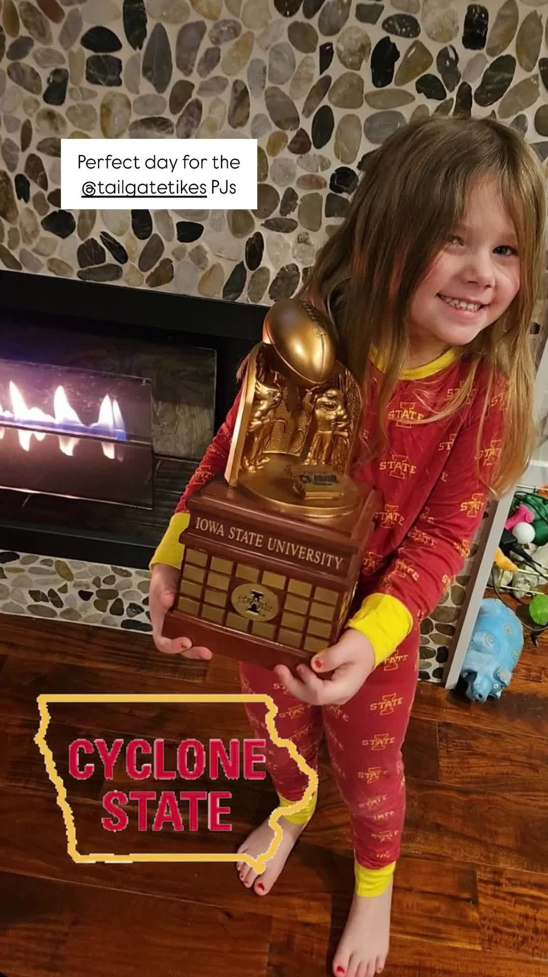 Iowa State Cyclones kids wearing officially licensed bamboo pajama sets.