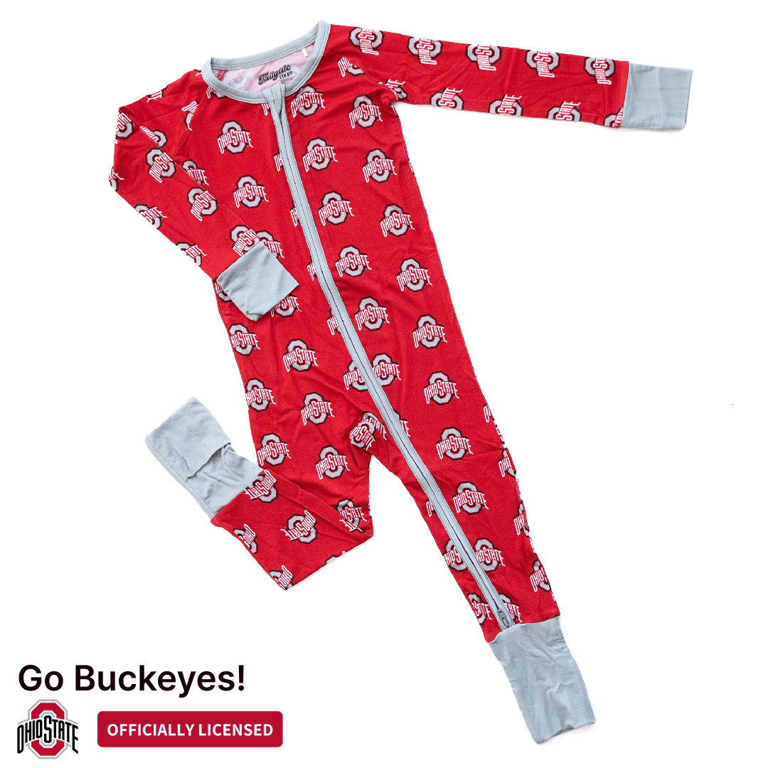 Ohio State Buckeyes Zippy One-Piece with double zipper convertible footies and Buckeyes logo.