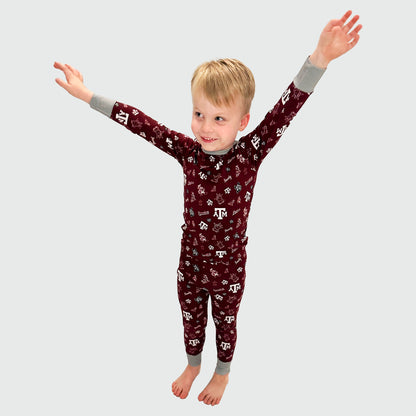 Texas A&M Aggies Bamboo Pajama Set Boy Arms Out