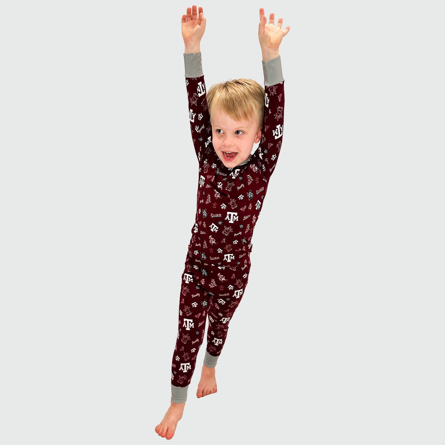 Texas A&M Aggies Bamboo Pajama Set Boy Arms Up