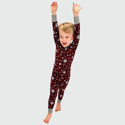 Texas A&M Aggies Bamboo Pajama Set Boy Arms Up