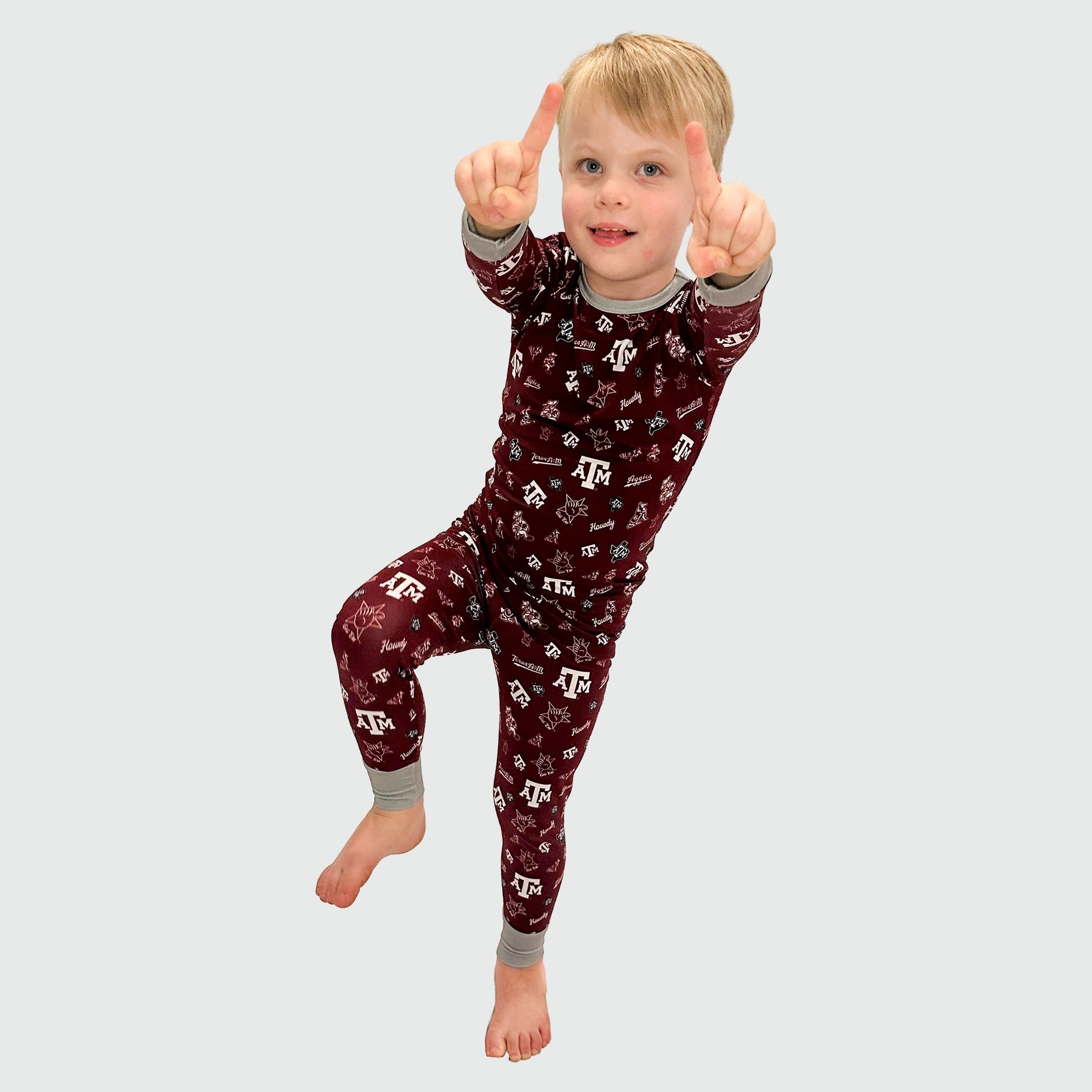 Texas A&M Aggies Bamboo Pajama Set Boy Pointing