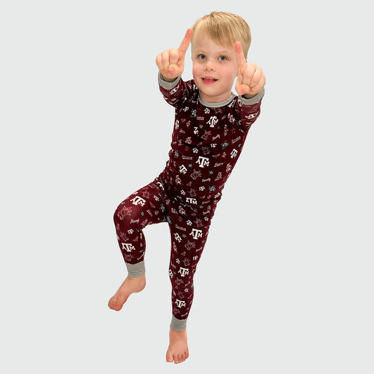 Texas A&M Aggies Bamboo Pajama Set Boy Pointing