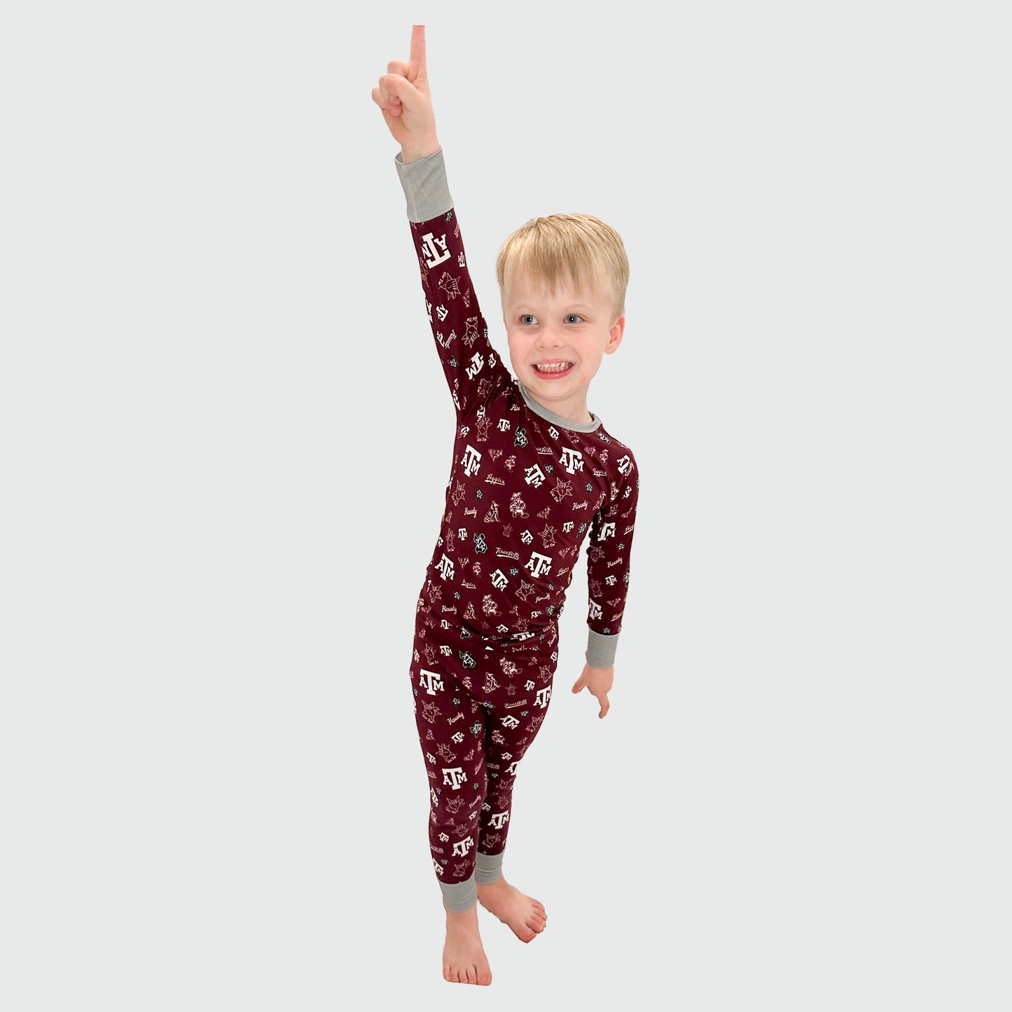 Texas A&M Aggies Bamboo Pajama Set Boy Pointing Up