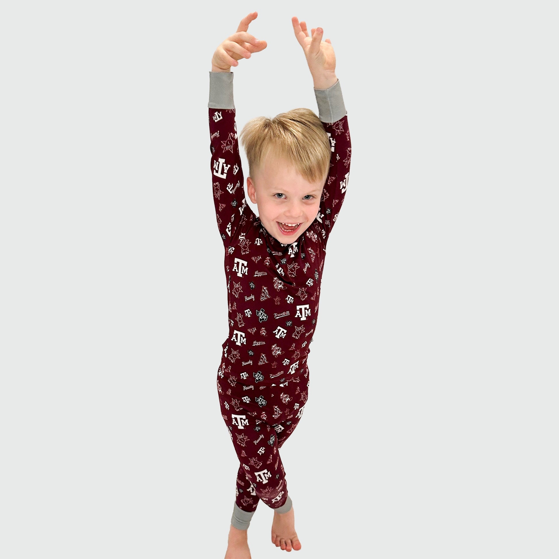 Texas A&M Aggies Bamboo Pajama Set Boy Smiling
