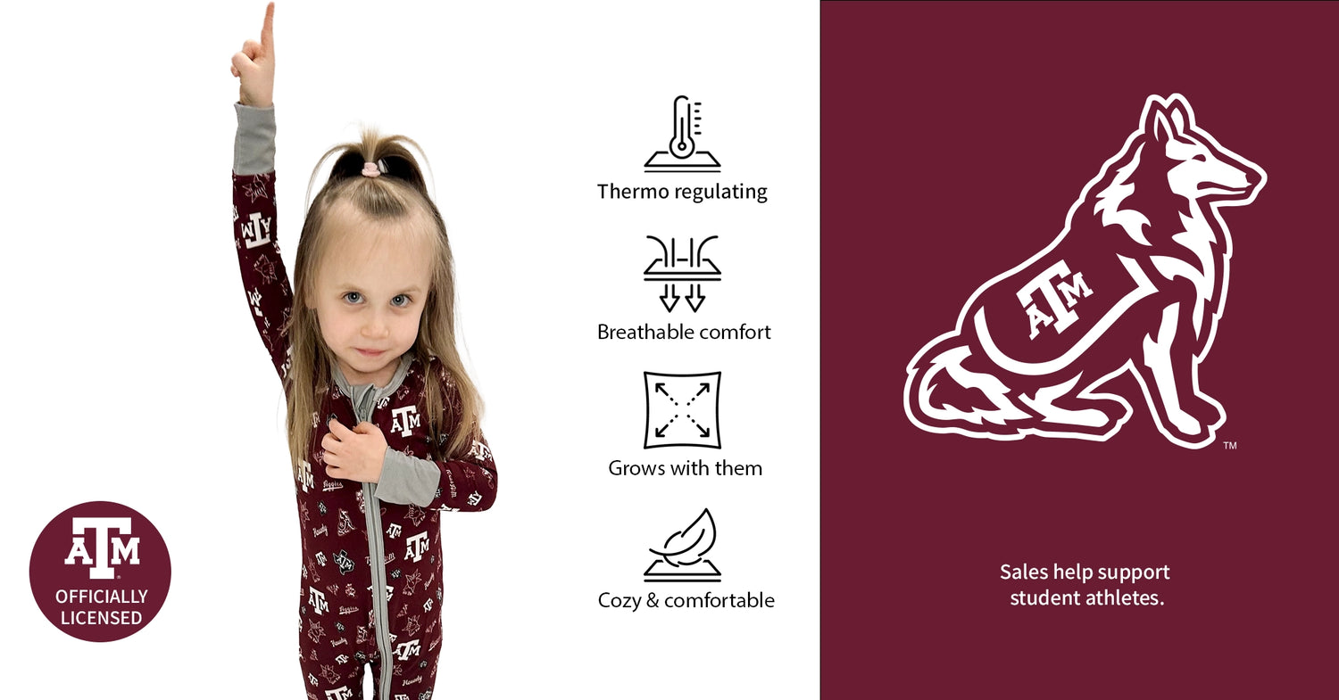 Texas A&M Aggies Bamboo Zippy One Piece Officially Licensed