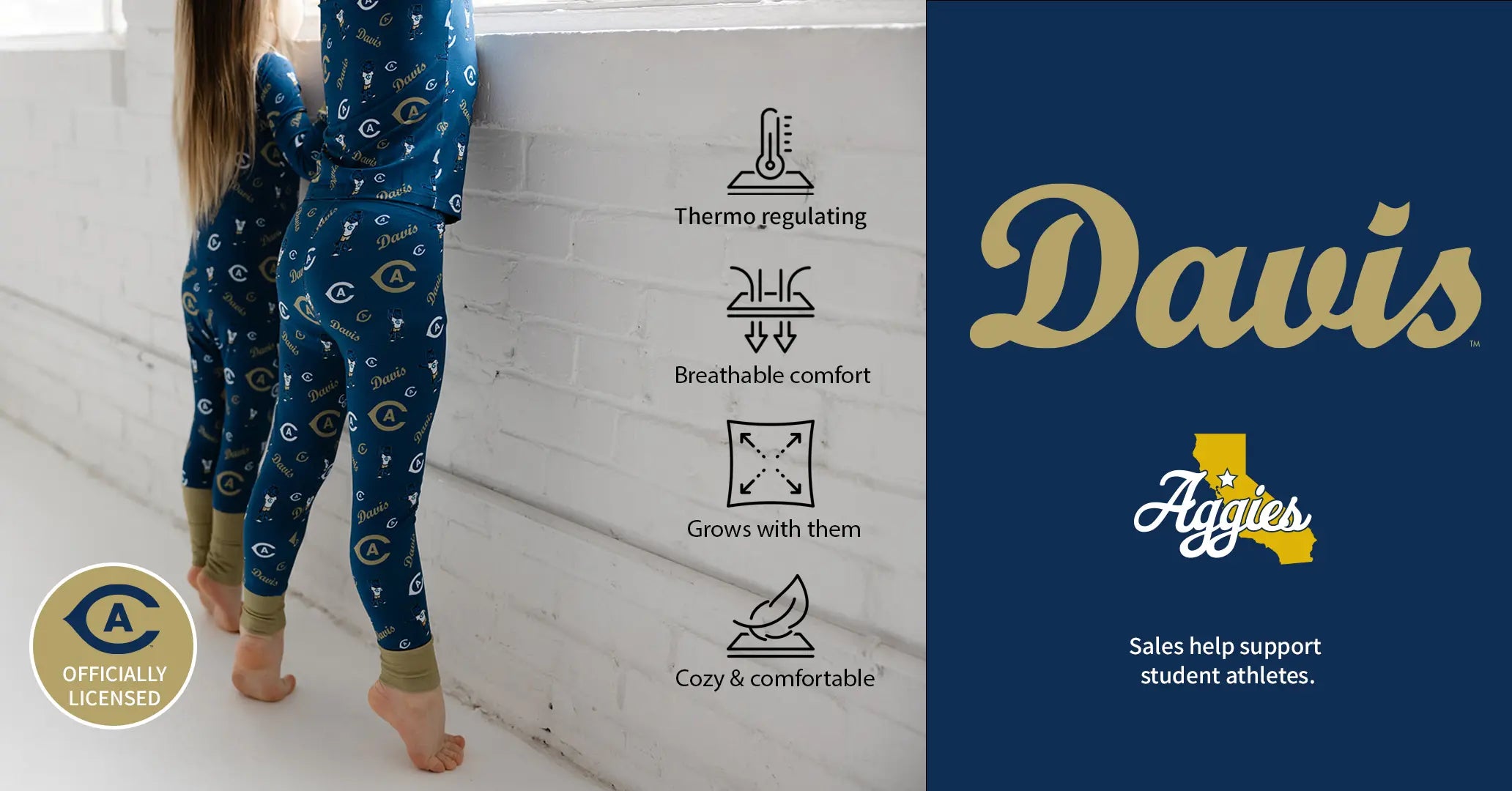 UC Davis Aggies Bamboo Pajamas Officially Licensed Collegiate Product