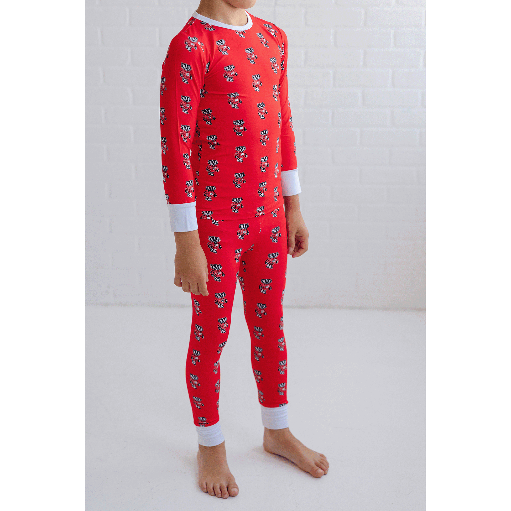 Wisconsin Badgers toddler to youth pajamas with official team logo, soft bamboo fabric, and a cozy fit for comfortable sleep.