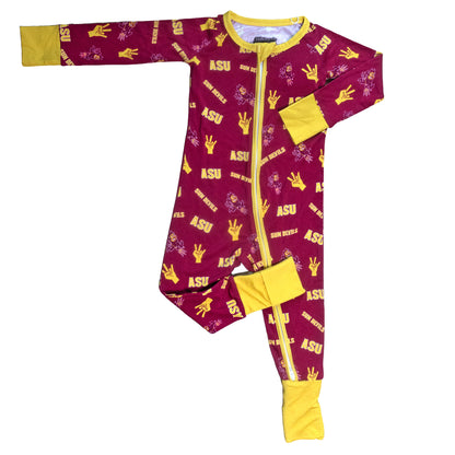 Soft bamboo Arizona State Sun Devils zippy one-piece for newborns and babies