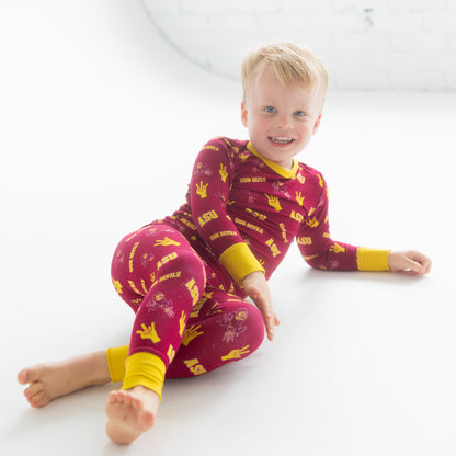 Arizona State Sun Devils kids bamboo two-piece pajama set with officially licensed team print