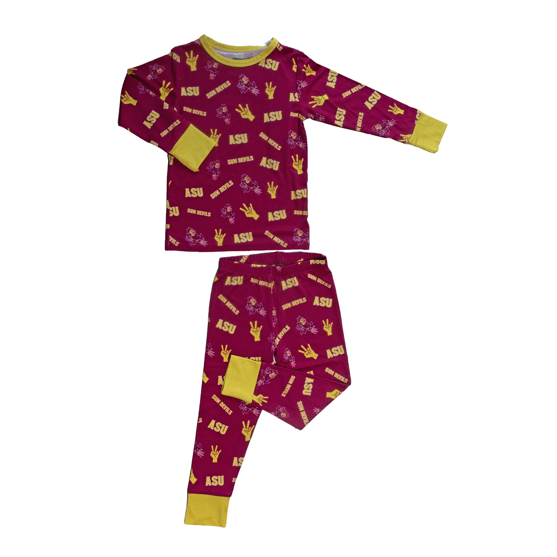 ASU Sun Devils kids sleepwear with officially licensed maroon and gold collegiate design