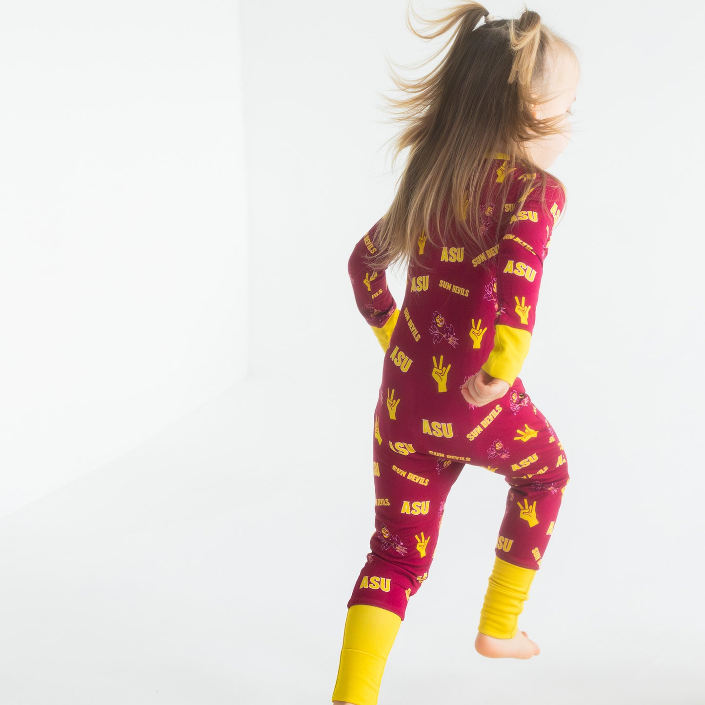 Arizona State Sun Devils bamboo zippy pajamas for babies with maroon and gold team branding