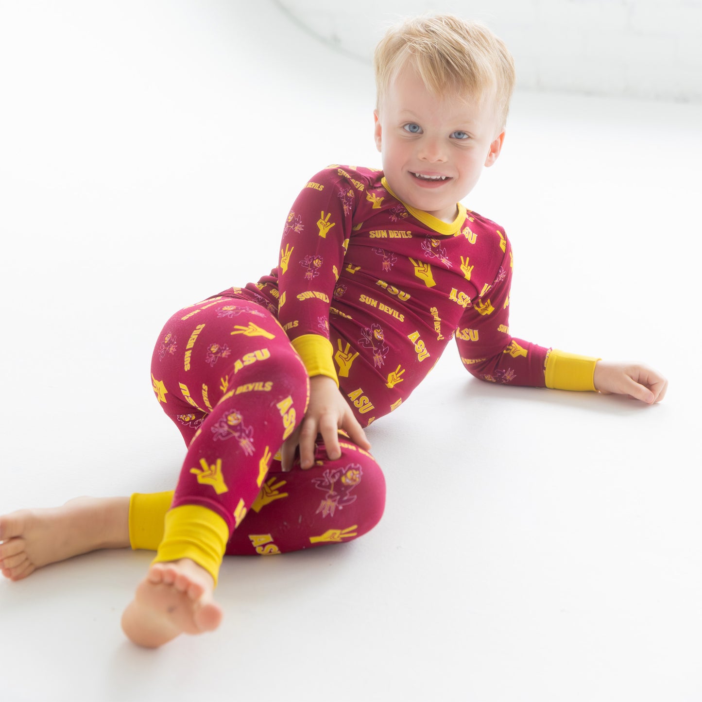 Arizona State Sun Devils kids two-piece pajama set made from soft bamboo fabric