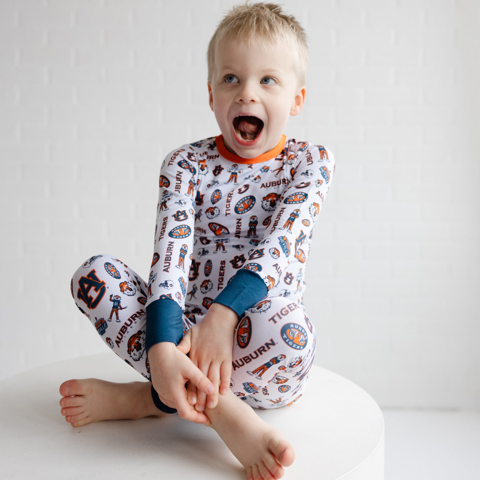 Auburn Tigers two-piece pajama set for toddlers and kids in soft bamboo fabric